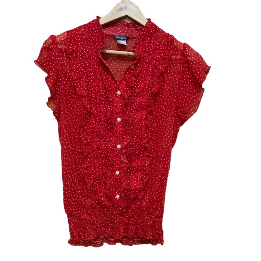 MAURICES Red Ruffle Button Blouse - Picture 7 of 7